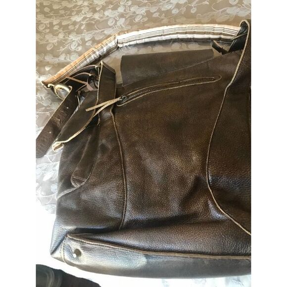 J Tote Chocolate Leather Messenger Satchel - Picture 3 of 9